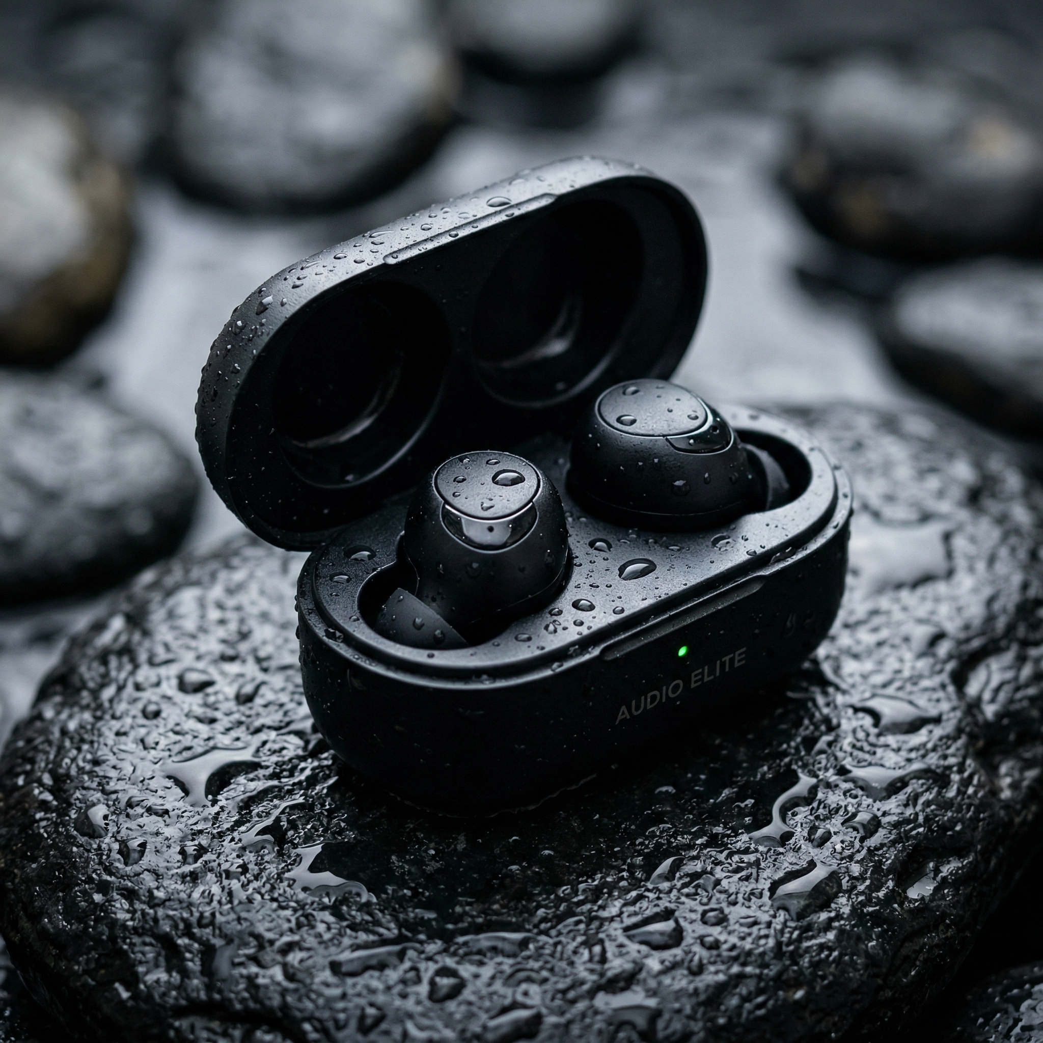 Nano Banana 2 earbuds on wet stone